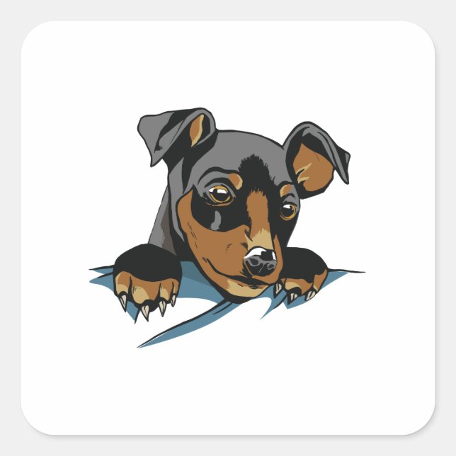 Cute Black Dachshund Puppy Design Square Sticker (Front)