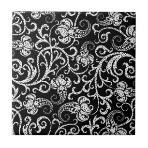Cute black dalmatian flowers background design ceramic tile