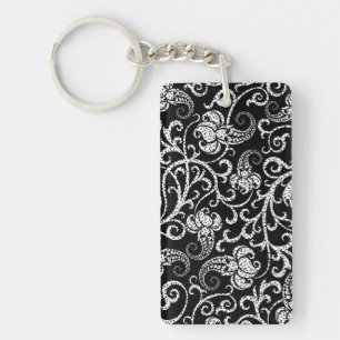 Cute black dalmatian flowers background design lum key ring