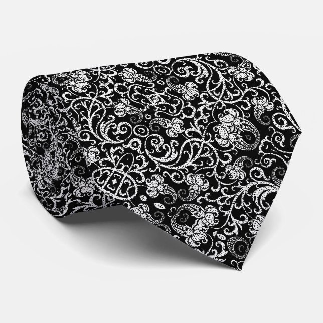 Cute black dalmatian flowers background design tie (Rolled)