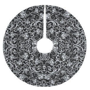 Cute black dalmatian flowers design brushed polyester tree skirt