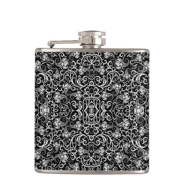 Cute black dalmatian flowers design hip flask (Front)