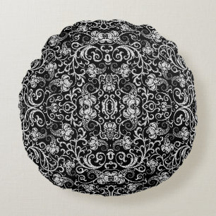 Cute black dalmatian flowers design round cushion