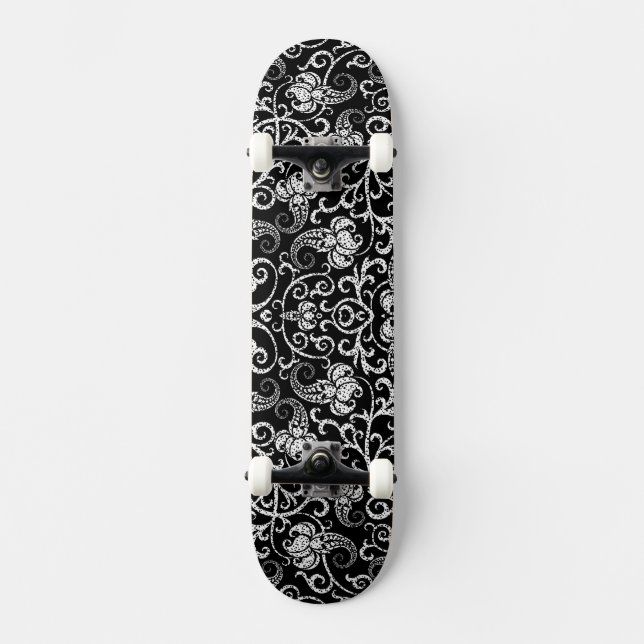 Cute black dalmatian flowers design skateboard (Front)
