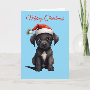 Cute Black Dog at Christmas Holiday Card