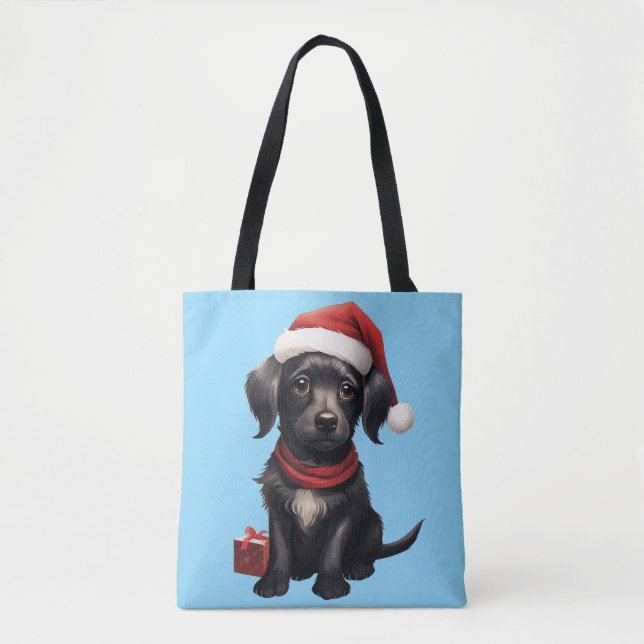Cute Black Dog at Christmas Tote Bag (Front)