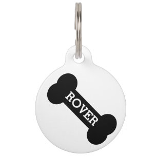 Cute Black Dog Bone - Personalised Pet Tag