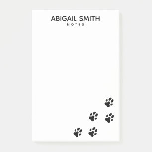 Cute Black Dog Paw Prints - Personalised Post-it Notes