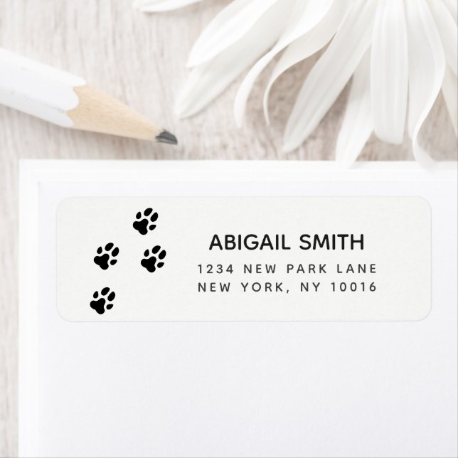 Cute Black Dog Paw Prints Return Address Label (Insitu)