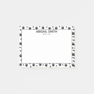 Cute Black Dog Paws and Hearts - Personalised Post-it Notes