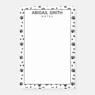 Cute Black Dog Paws and Hearts - Personalised Post-it Notes