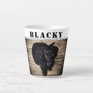 Cute Black Dog Photo and Name Latte Mug
