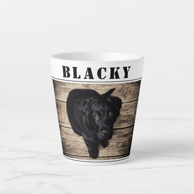 Cute Black Dog Photo and Name Latte Mug (Front)