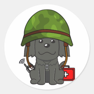 Cute Black Dog Wearing army helmet Classic Round Sticker