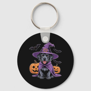 Cute Black Dog Witch Halloween Pumpkins And Bats Key Ring
