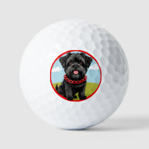Cute Black Dog With Red Collar in Cartoon Style Golf Balls