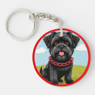 Cute Black Dog With Red Collar in Cartoon Style Key Ring