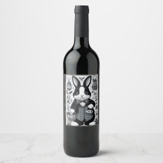 Cute Black Easter Bunny Wine Label