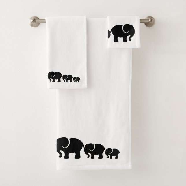 Cute Black Elephant Bathroom Towel Set (Insitu)