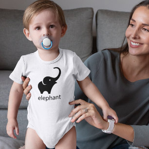 Cute Black Elephant Draw  Baby Bodysuit