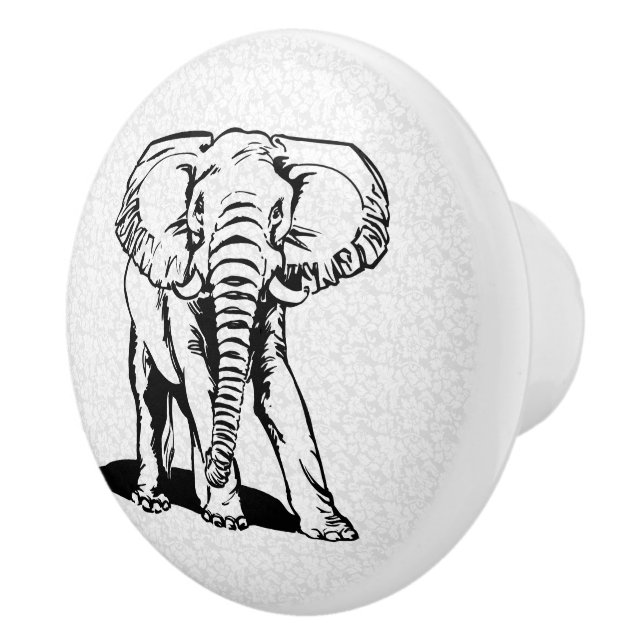 Cute Black Elephant Line Drawing Ceramic Knob (Right)