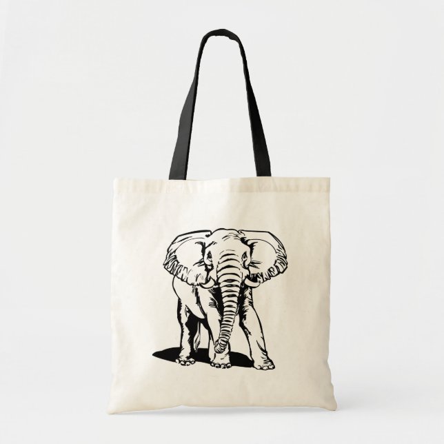 Cute Black Elephant Line Drawing Tote Bag (Front)