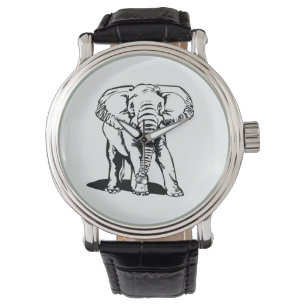 Cute  Black Elephant Line Drawing Watch