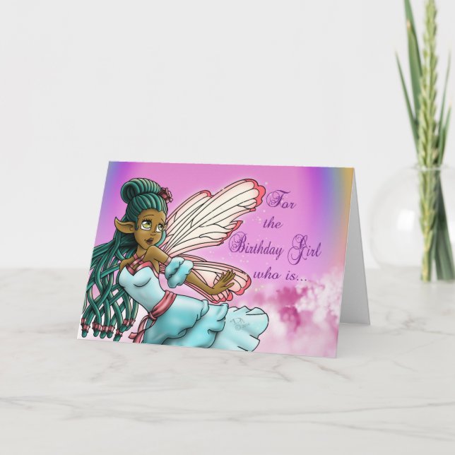 Cute Black Fairy Birthday Card (Front)