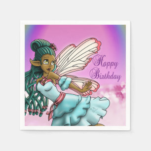 Cute Black Fairy Birthday Napkin