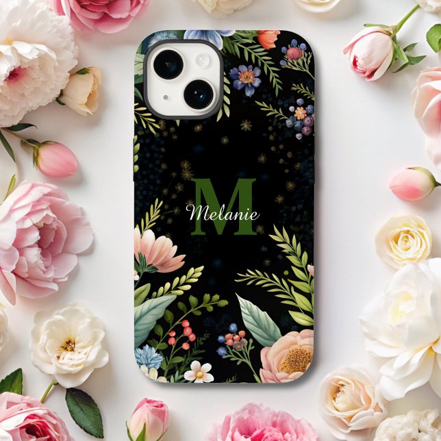 Cute Black Floral Wildflower monogram  Case-Mate iPhone Case (Creator Uploaded)