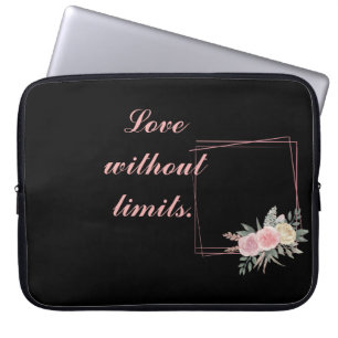 Cute Black Flowers, Love a quote Laptop Sleeve
