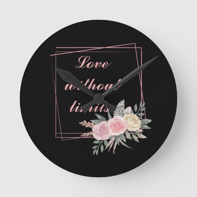 Cute Black Flowers, Love a quote Round Clock (Front)