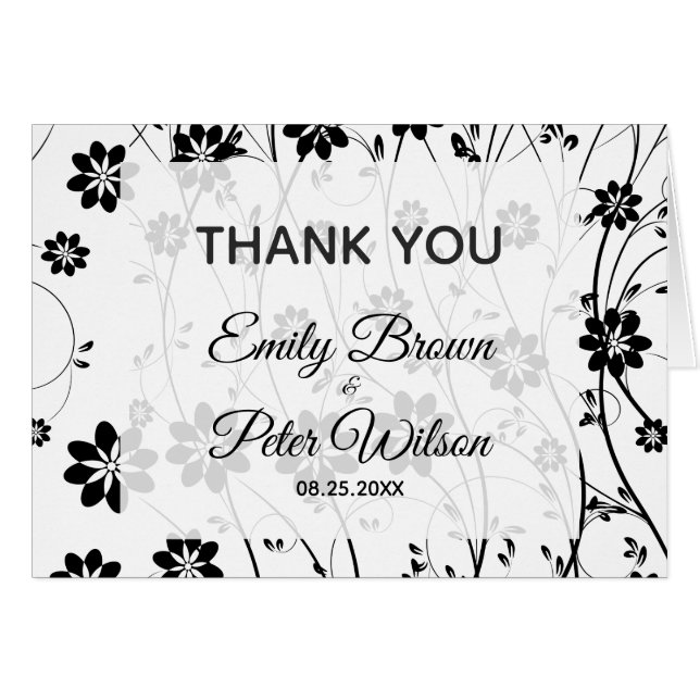 Cute Black Flowers - Thank You (Front Horizontal)