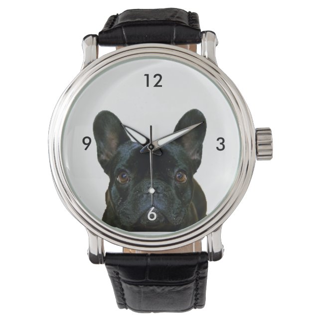 Cute Black French Bulldog Frenchie Photograph: Watch (Front)