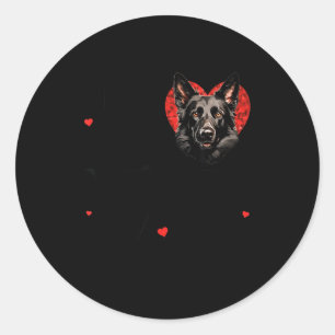 Cute Black German Shepherd Dog Valentines Day Hear Classic Round Sticker