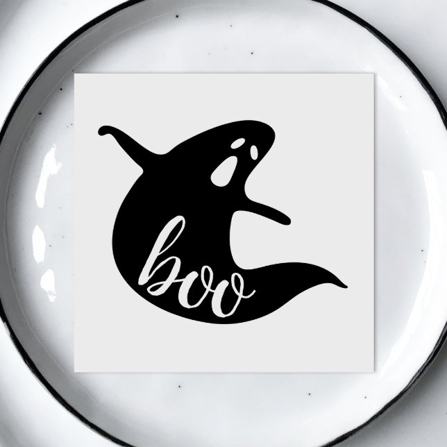 Cute Black Ghost | Spooky “Boo” Halloween Party Napkin (Creator Uploaded)