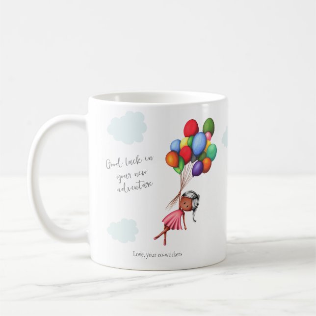 Cute Black Girl Balloons Coworker Farewell Coffee Mug (Left)