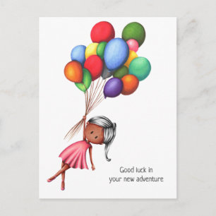 Cute Black Girl Balloons Personalised Farewell Postcard