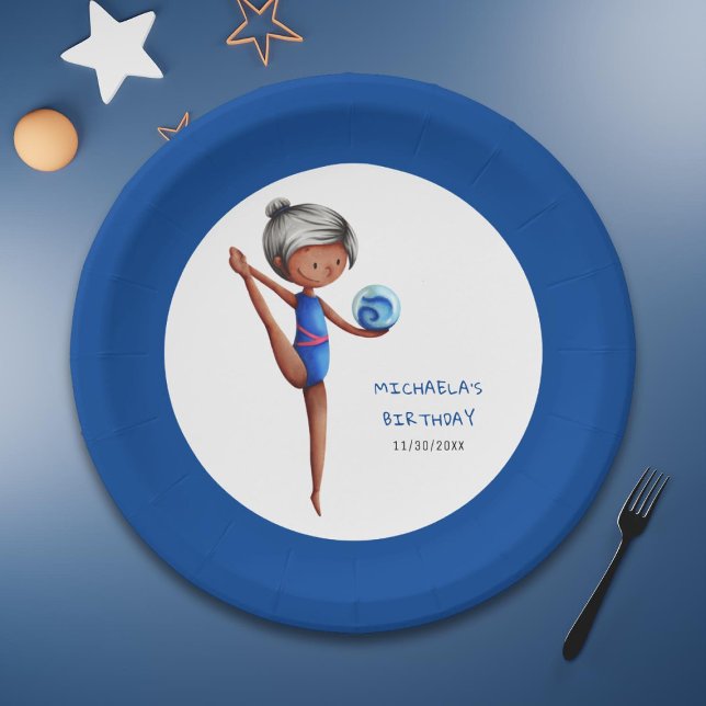 Cute Black Girl Rhythmic Gymnastics Birthday Party Paper Plate (Creator Uploaded)