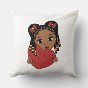 Cute Black Girl with Heart  Cushion