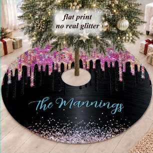 Cute Black Glitter Unicorn Christmas Brushed Polyester Tree Skirt