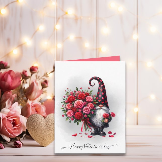 Cute Black Gnome With Red Roses Valentines day Card (Cute Black Gnome With Red Roses Valentines day Card)
