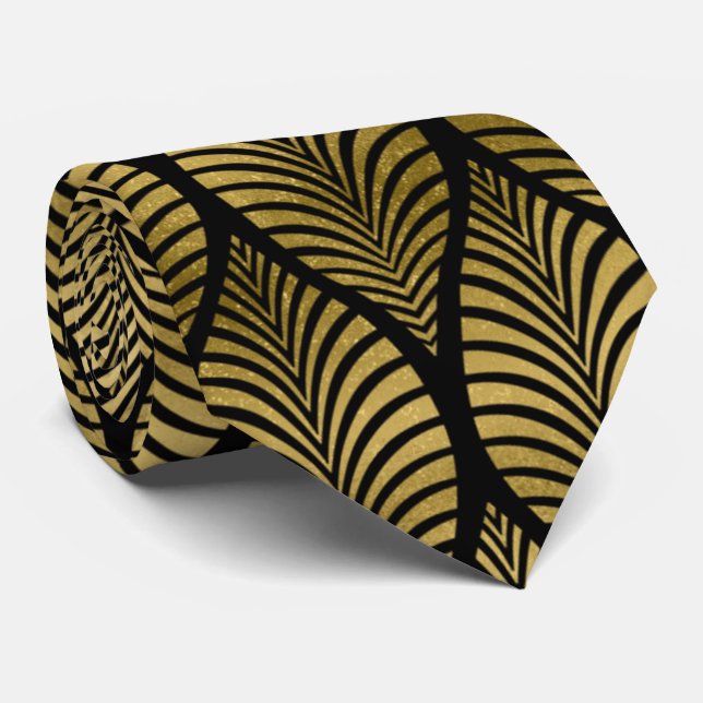 Cute black gold art deco pattern tie (Rolled)