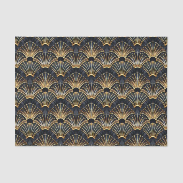 Cute black gold art deco pattern tiled  tissue paper (Front)