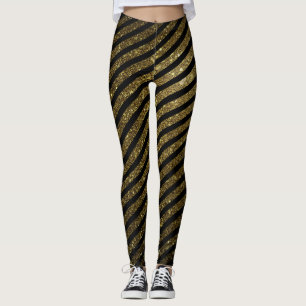 Cute Black Gold Candy Stripe Glitter Pattern Leggings
