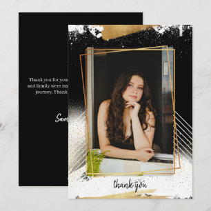 Cute Black & Gold Framed Graduation Thank You Card