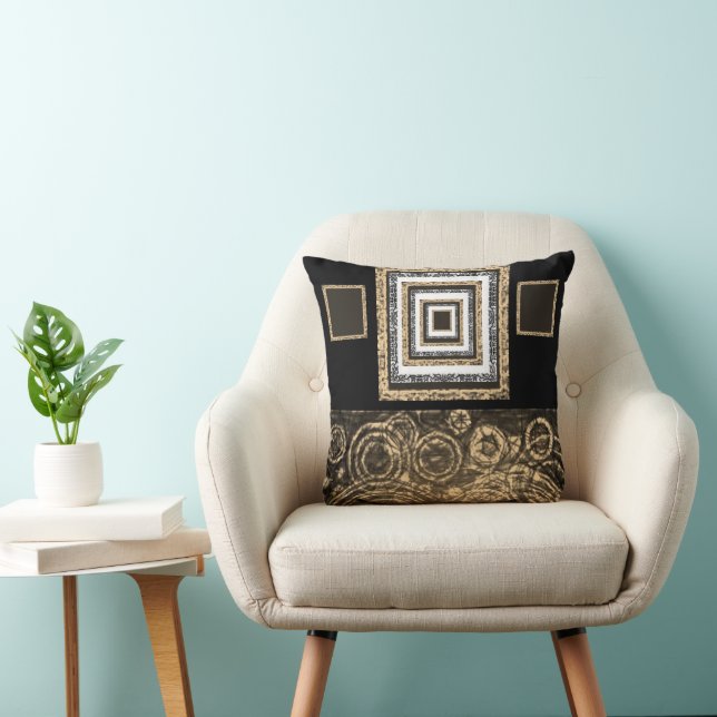 Cute Black & Gold White Throw Pillow (Chair)
