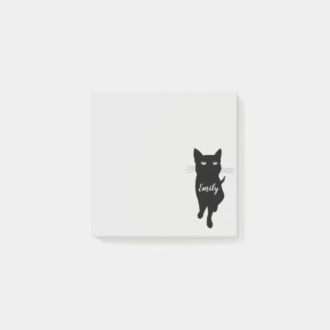 Cute black gothic cat with personalised name post-it notes (Front)