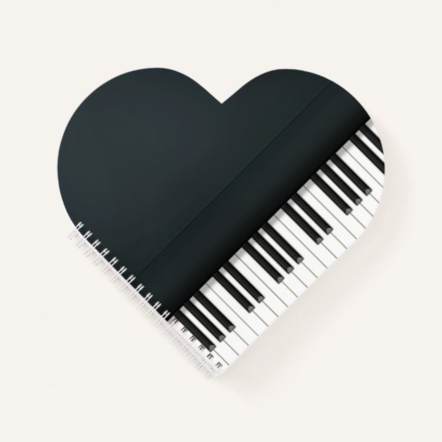 Cute Black Grand Piano Heart Shaped Notebook (Front)