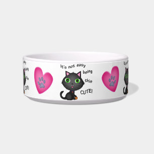 Cute Black / Grey Cat Pet Food / Water Bowl